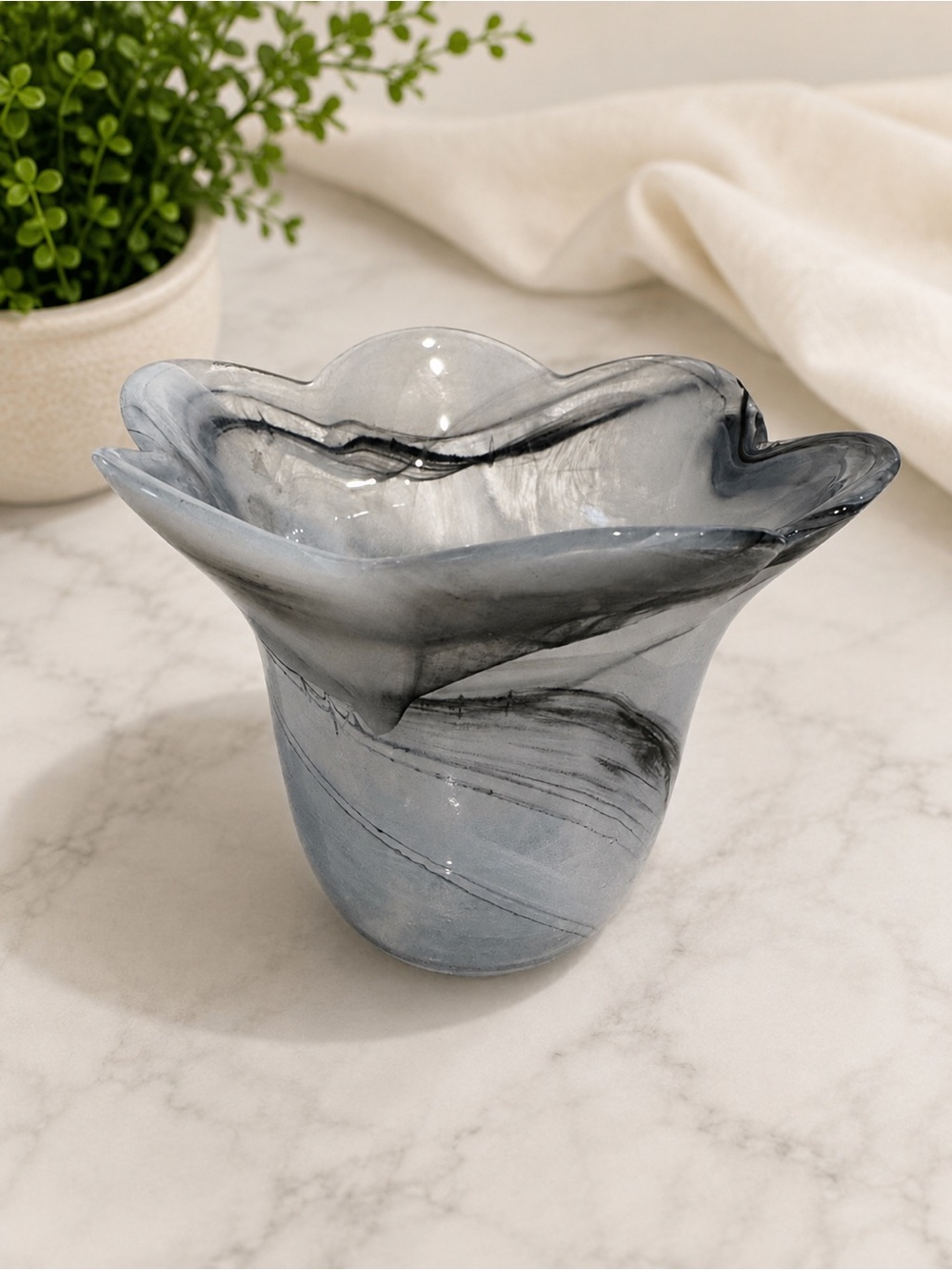 Italy made candle vase Gray Swirl Glass Vase - Decorative Home Accent